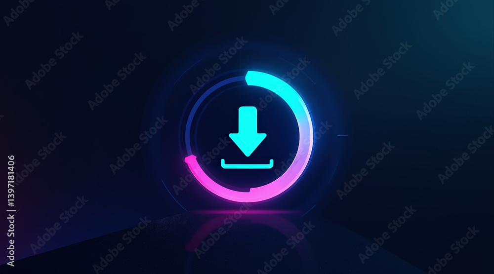 A vibrant, digital download icon featuring a circular progress bar with blue and pink hues against a dark background. A vibrant, digital download icon featuring a circular progress bar with blue and pink hues against a dark background.