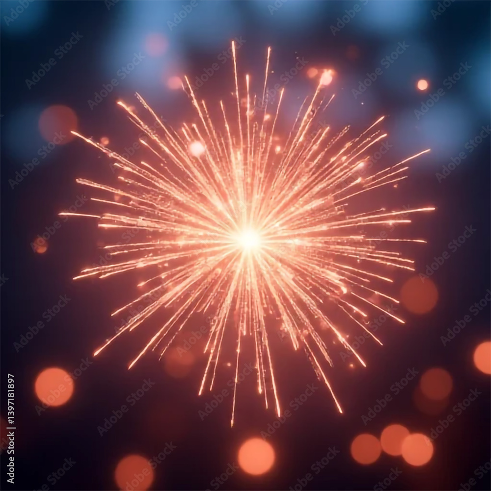 Obraz premium A breathtaking firework explosion illuminating the night sky with vibrant, warm-toned sparks and soft-focus bokeh.