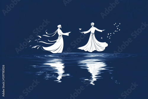 A serene meeting between a whirling dervish and a philosopher by still water