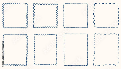 Hand drawn ink vintage frames. Stamp or letter mark inspired frames for greeting cards, wedding and birthday party, picnic invitations. Minimalist coquette vector borders. Sketch art line.