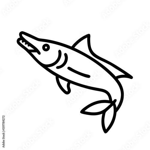 Barracuda fish outline drawing vector illustration predatory sea animal icon design
