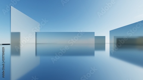 Fototapeta Naklejka Na Ścianę i Meble -  3d illustration of abstract minimal architecture background, geometric architectural with chrome or metallic arch design