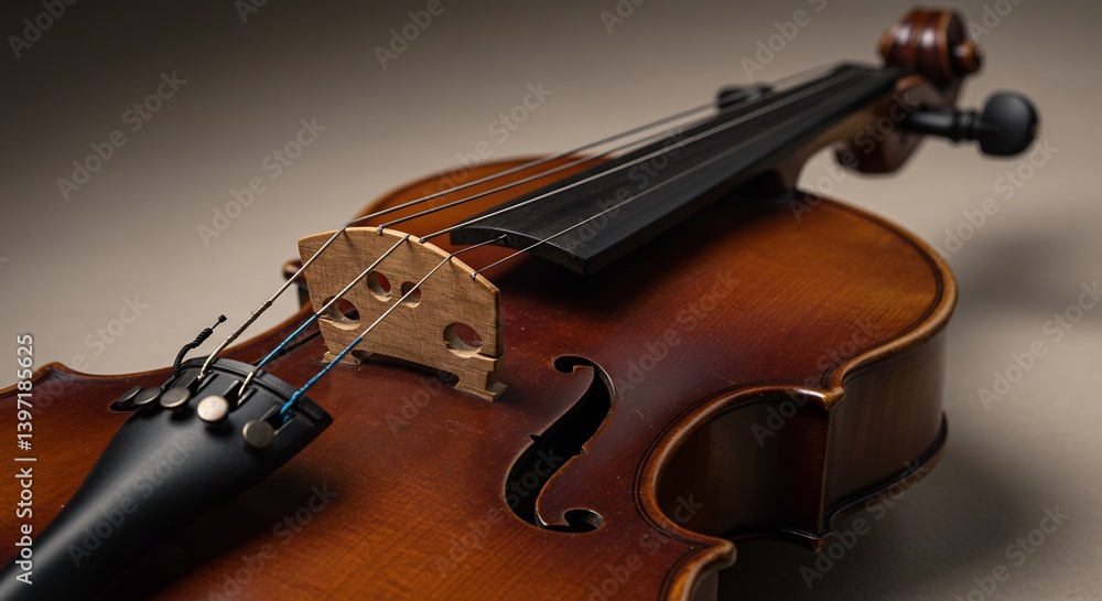 Fototapeta premium Warm light illuminates rich brown violin detail. AI Generated