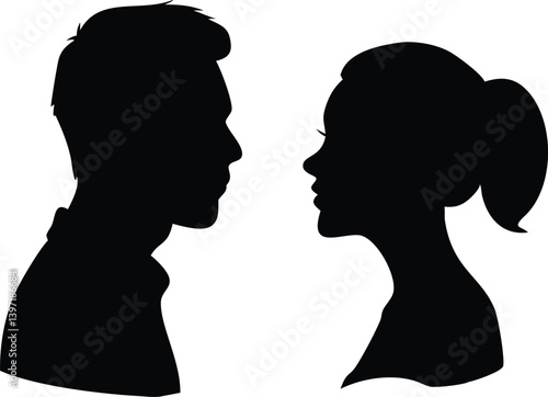 man and woman silhouette profile facing each other vector design