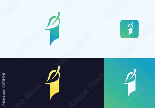 Letter I and Leaf logo design modern, and luxurious logo design