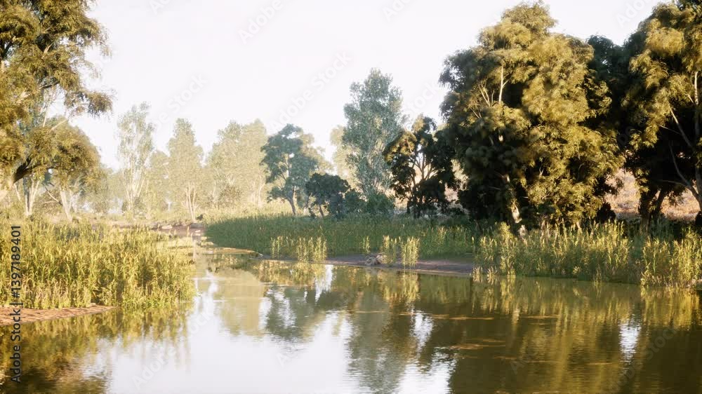 A serene river flows gently through a lush green landscape filled with vibrant trees under the bright daylight. The scene exudes peace and natural beauty, inviting relaxation and reflection. A serene river flows gently through a lush green landscape filled with vibrant trees under the bright daylight. The scene exudes peace and natural beauty, inviting relaxation and reflection.