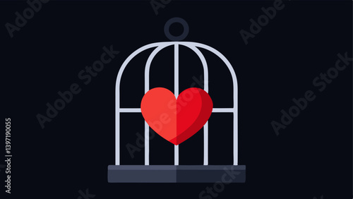 Caged Heart A heart inside a cage with the cage door locked representing the feeling of being ped emotionally due to a narcissistic partners control.