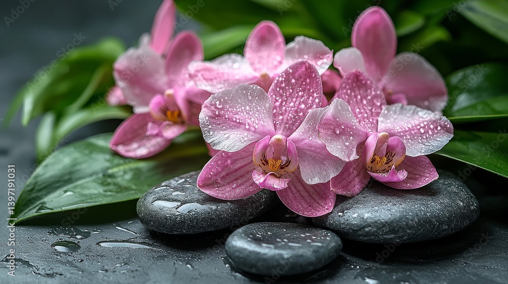 A soothing blend of balanced stones, towels, green leaves, and accessories creates a harmonious SPA composition for body treatments, promoting wellness and relaxation