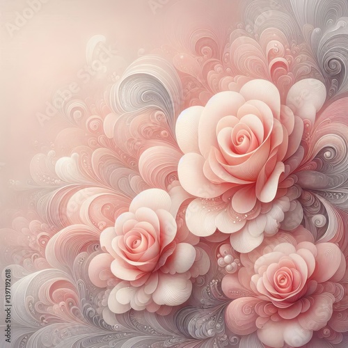 Whispering soft pink rose patterns in a delicately diffused past