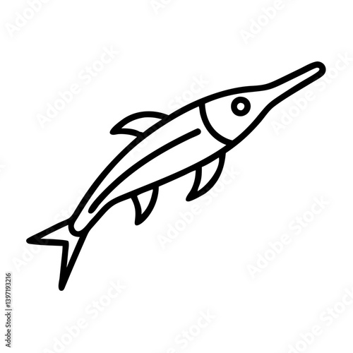 Outline drawing of a paddlefish illustration of a fish with a long snout art