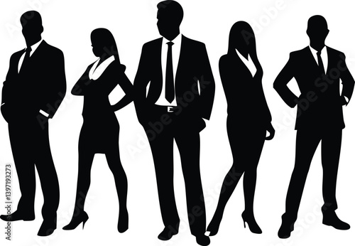 silhouette business team in formal attire standing