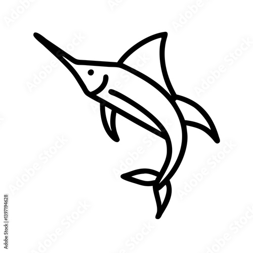 Simple outline drawing of a swordfish marine animal ocean life vector illustration