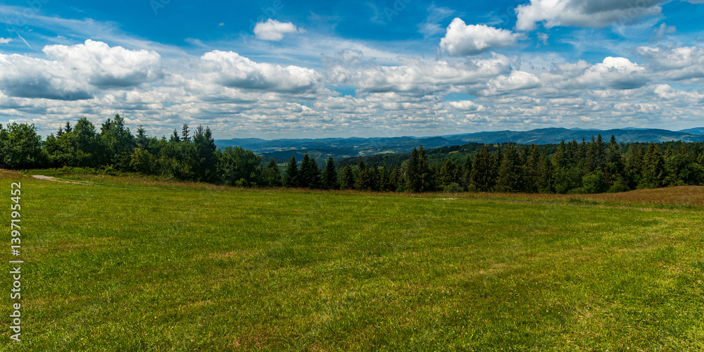 Obraz premium View from Lieskova hill above Skalita village in Kysucke Beskydy mountains in Slovakia
