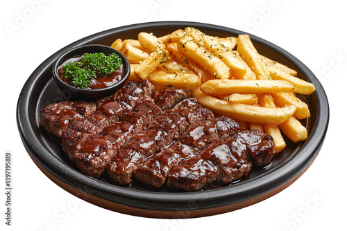 Beef steak on a plate with chips