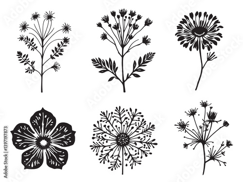 fairy duster black line art on white background