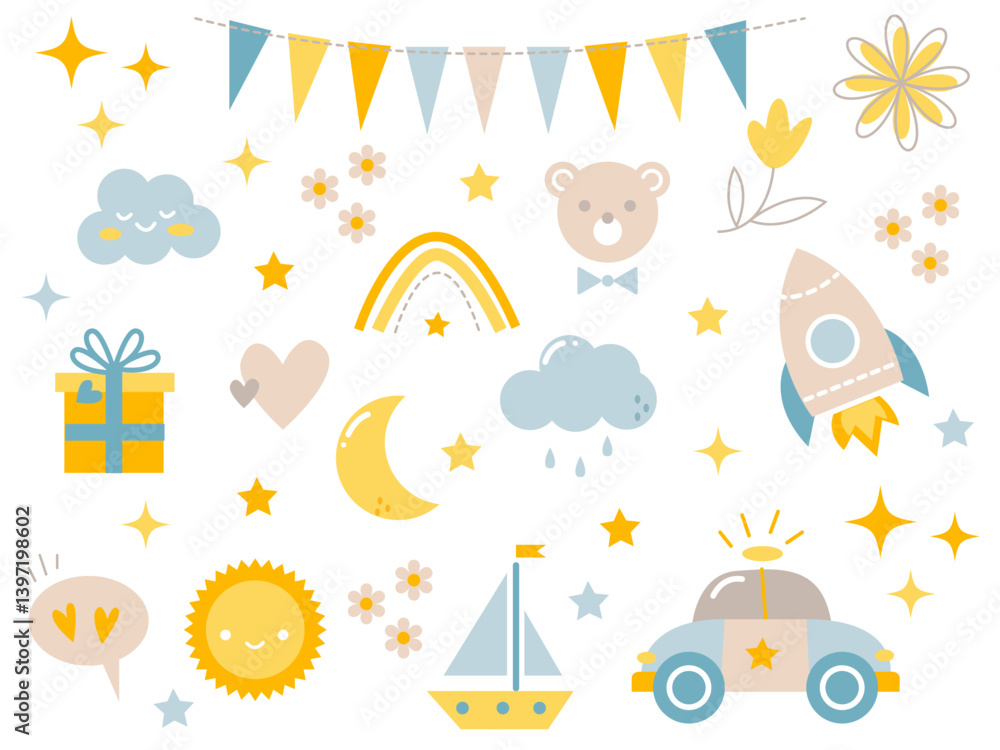 Obraz premium Cute children's set of elements for creating designs and decorating