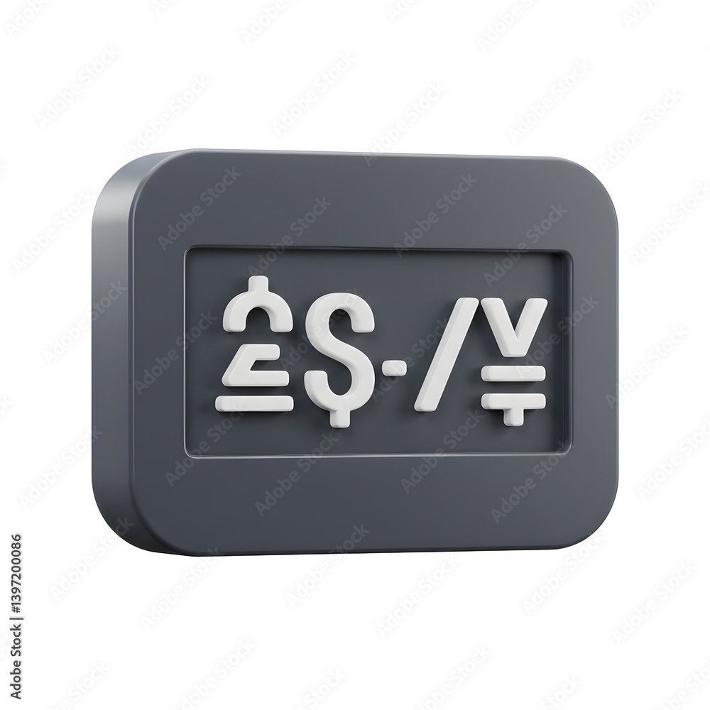 3D Render of Currency Exchange Rate Sign: Pound, Dollar, Euro, Yen Symbols on Dark Grey Digital Display 3D Render of Currency Exchange Rate Sign: Pound, Dollar, Euro, Yen Symbols on Dark Grey Digital Display