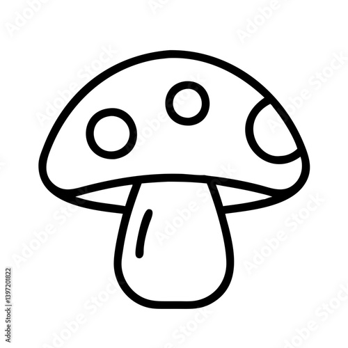 Mushroom vector illustration, outline drawing of mushroom with spots on cap design