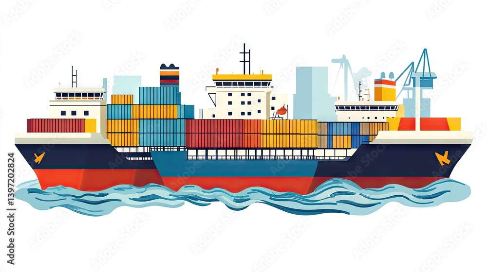 Obraz premium A line of cargo ships halted at sea near invisible trade borders