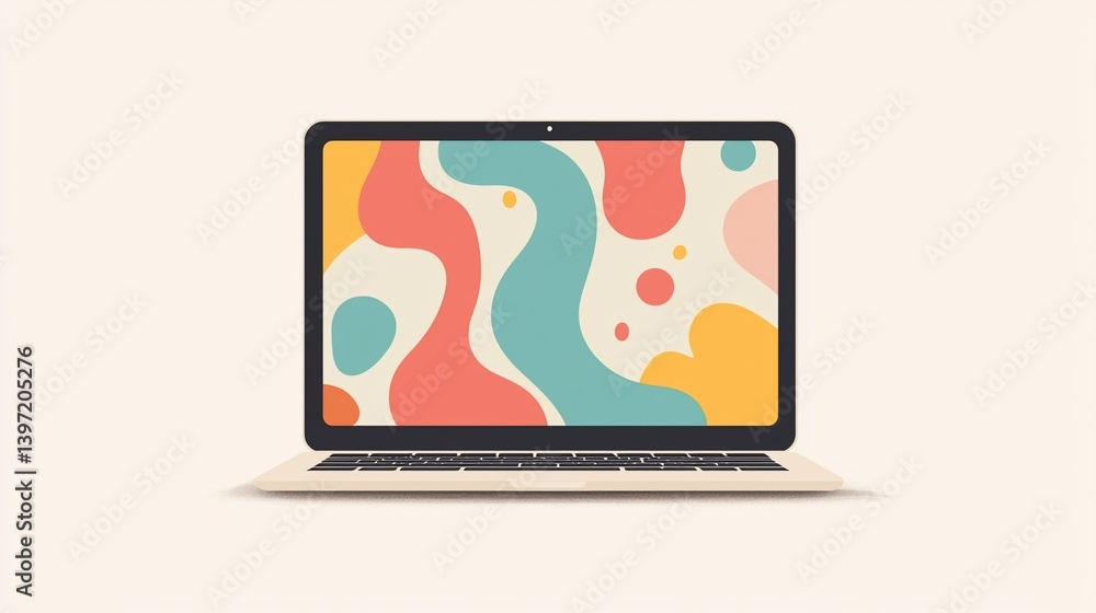 Laptop Display, Abstract Design, White Background Laptop Display, Abstract Design, White Background