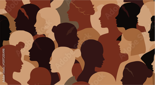 Multicultural Unity: Diverse Faces Silhouette Pattern in Earth Tones