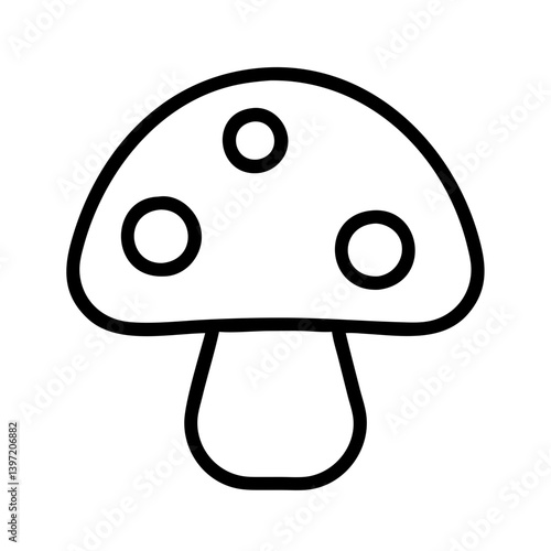 Mushroom vector illustration, outline drawing of toadstool with spots, fungi art