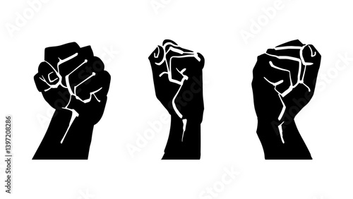 Hand Fist Silhouette Vector, Power, Protest, and Unity Symbol Illustration