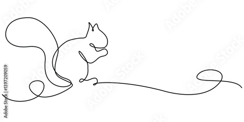 Squirrel Continuous Line Drawing on White Background
