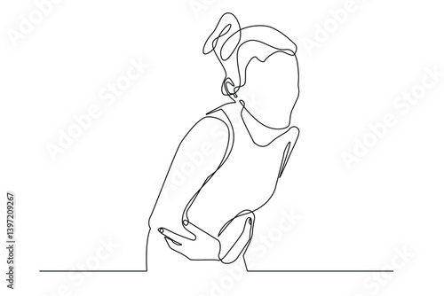 Stomach Pain One Line Drawing, Woman with Abdominal Pain.