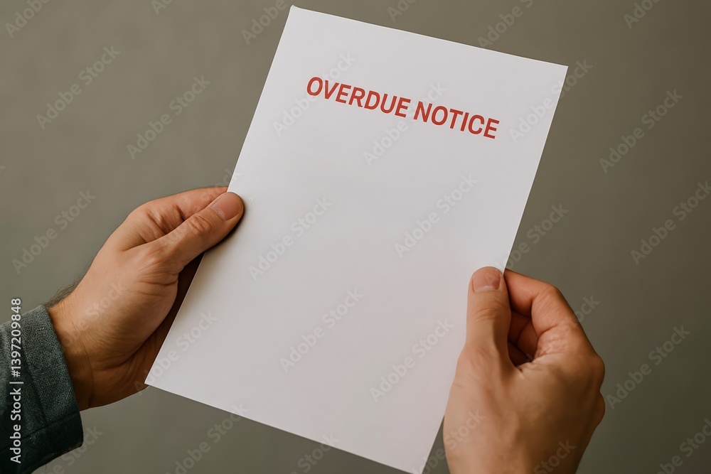 Obraz premium financial trouble income concept. Overdue notice being held by a person.