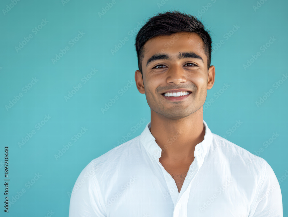 Captivating Confidence: A portrait of a young man with a radiant smile and an air of self-assurance, set against a serene, minimalist backdrop. Captivating Confidence: A portrait of a young man with a radiant smile and an air of self-assurance, set against a serene, minimalist backdrop.