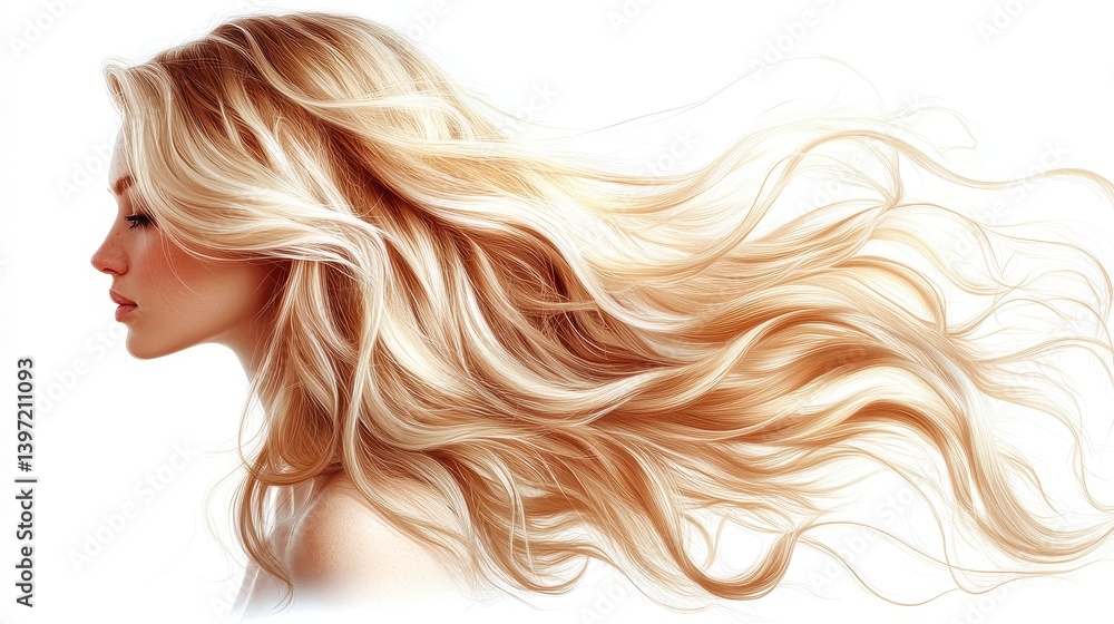 Woman in profile with flowing golden hair Woman in profile with flowing golden hair