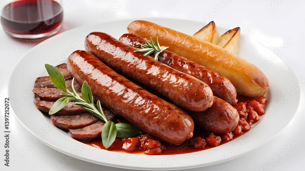 sausages with Fiorentina steak, nice presentation, white background
sausages with Fiorentina steak, nice presentation, white background