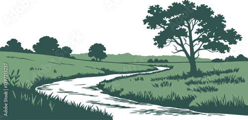 Minimal river brook carton colorful nature tree