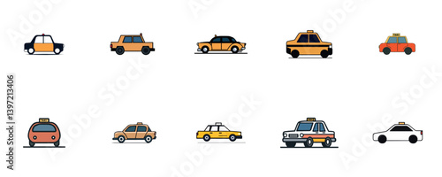 Taxi Cars of Various Types in Urban Setting