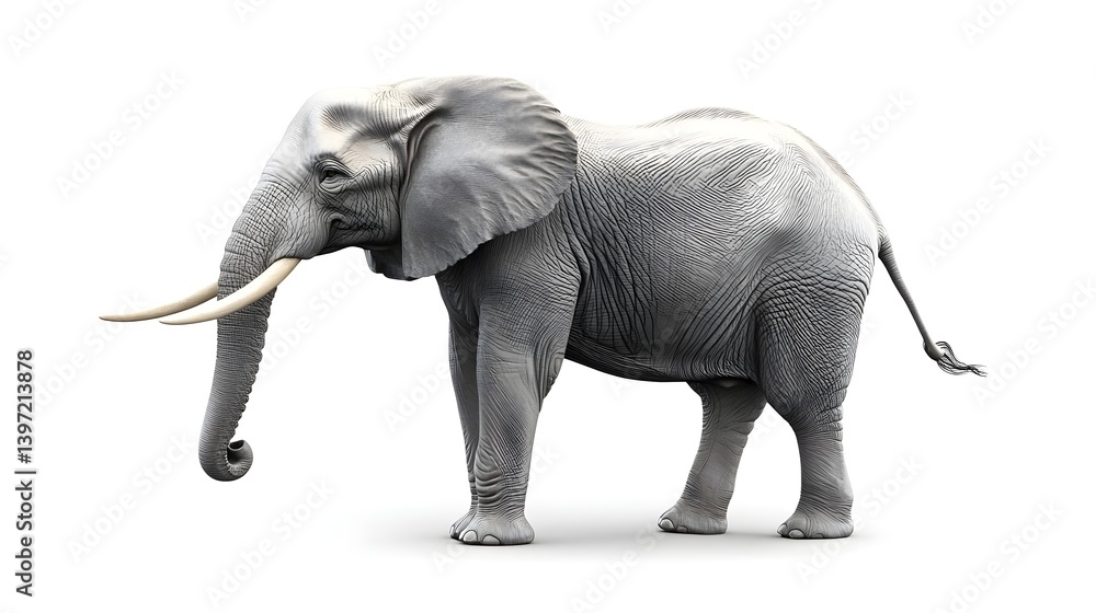 Obraz premium Elephant Standing on the Ground with White Background