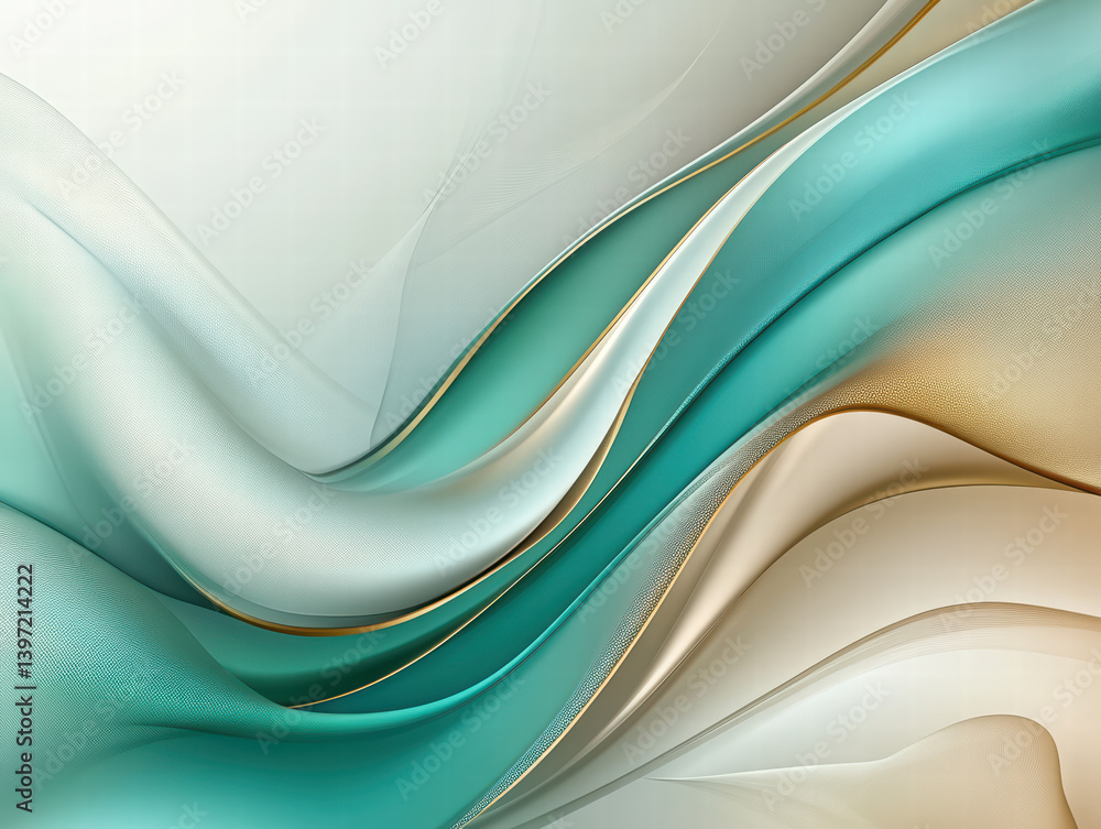 Fototapeta premium Abstract Wave: Captivating wave patterns undulate across the scene, showcasing elegant textures, a blend of teal and gold hues, evoking a sense of fluidity and sophistication. 