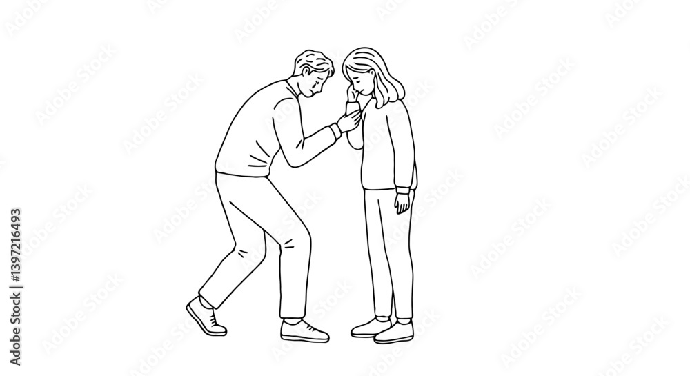 Couple engaging in serious conversation with a neutral background Couple engaging in serious conversation with a neutral background