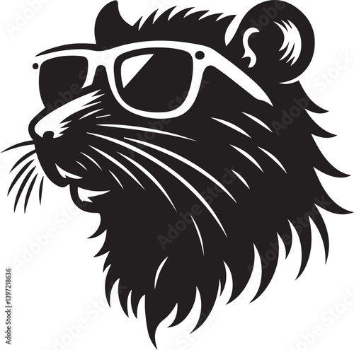 rat with sunglasses head vector illustration, rat head with sunglass silhouette vector black and white, rat clipart