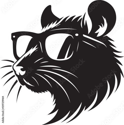 rat with sunglasses head vector illustration, rat head with sunglass silhouette vector black and white, rat clipart