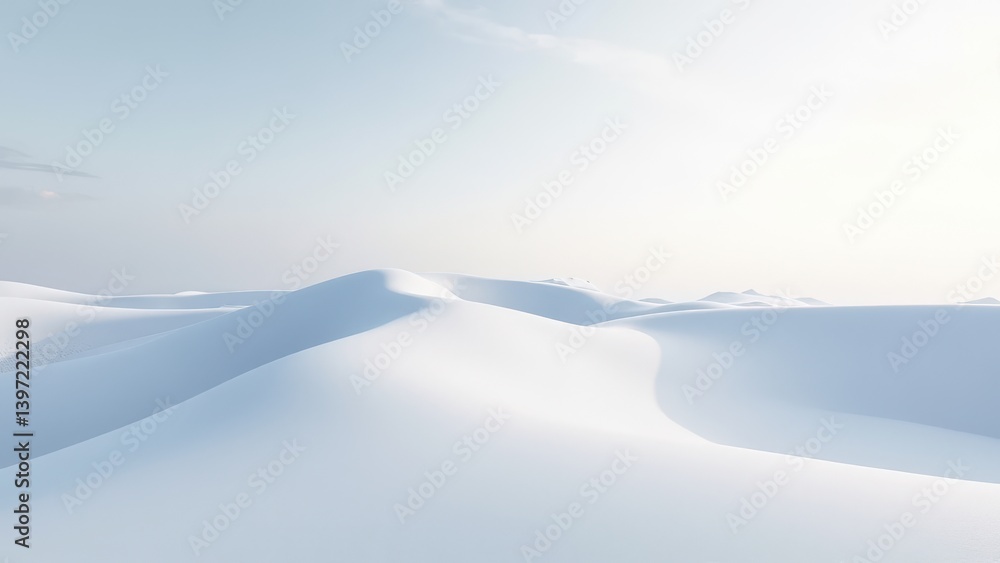 Minimal snowy landscape with soft white hills under pale morning sunlight Minimal snowy landscape with soft white hills under pale morning sunlight