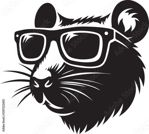 rat with sunglasses head vector illustration, rat head with sunglass silhouette vector black and white, rat clipart
