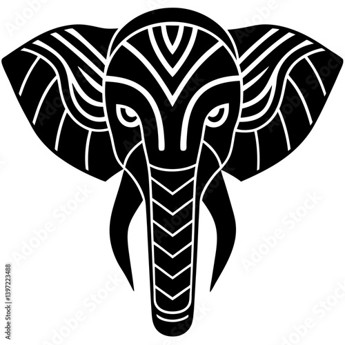 Tribal Elephant Head Vector Stylized Ornamental Animal Design

