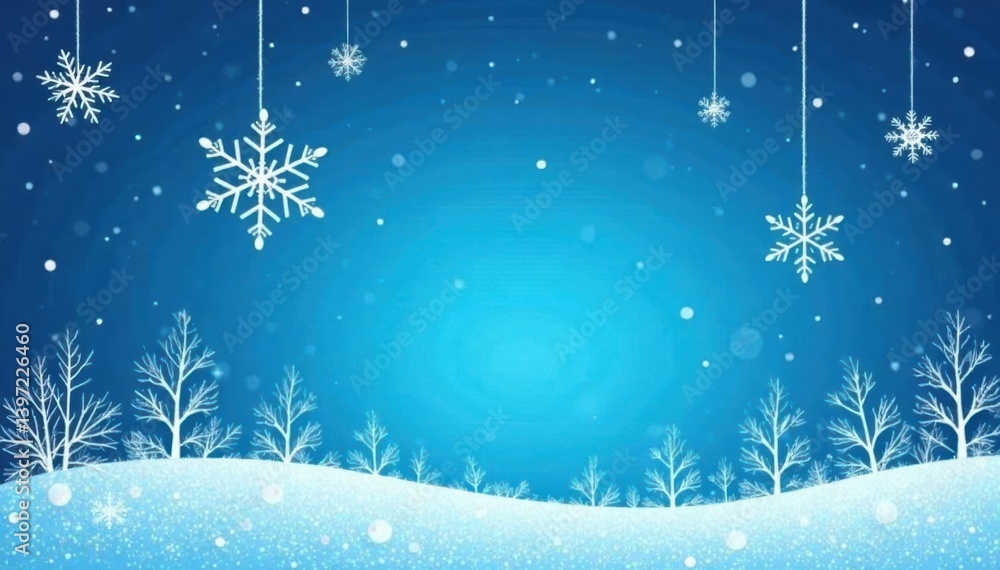 Whimsical illustration of blue winter background with intricate hand-drawn snowflake silhouettes floating gently in the air , snowflakes silhouette, whimsical Whimsical illustration of blue winter background with intricate hand-drawn snowflake silhouettes floating gently in the air , snowflakes silhouette, whimsical