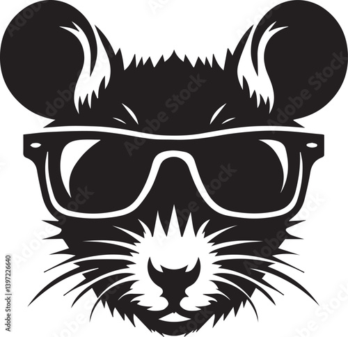 rat with sunglasses head vector illustration, rat head with sunglass silhouette vector black and white, rat clipart