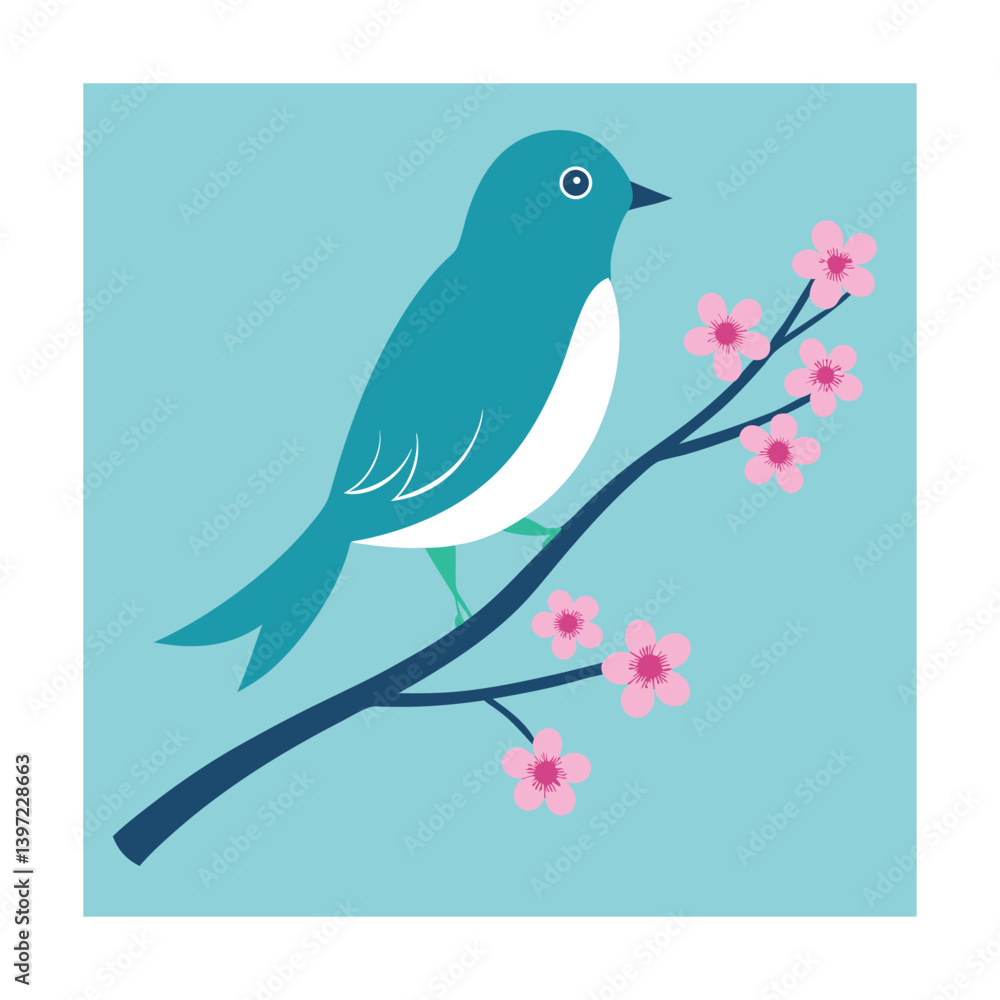 Fototapeta premium Bird on a branch with flowers.