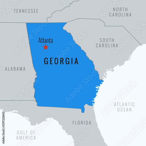 City of Atlanta, State of Georgia, USA isolated locate map