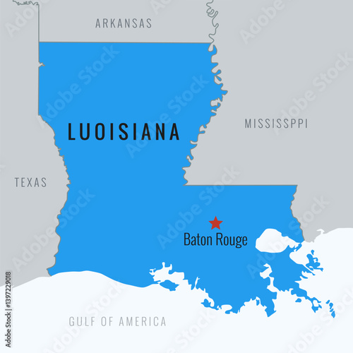 City of Baton Rouge, State of Louisiana, USA isolated locate map