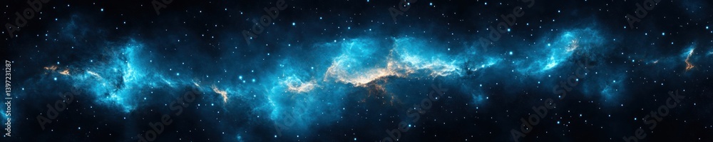 Fototapeta premium Cosmic Nebula Impressionism Vibrant Blues Ethereal Glow Expanding Universe Horizontal Symmetry