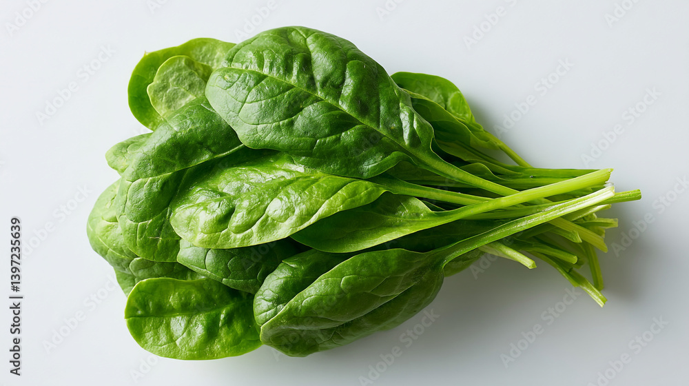 Fototapeta premium Fresh spinach leaves bunch isolated on white background healthy food ingredient for salad and cooking recipes